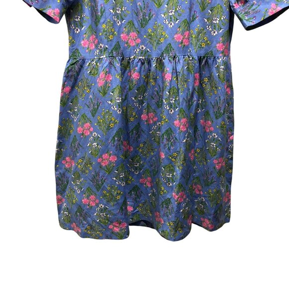 Loft Womens Blue Floral Dress With Puff Sleeves Size 10 - Picture 6 of 9